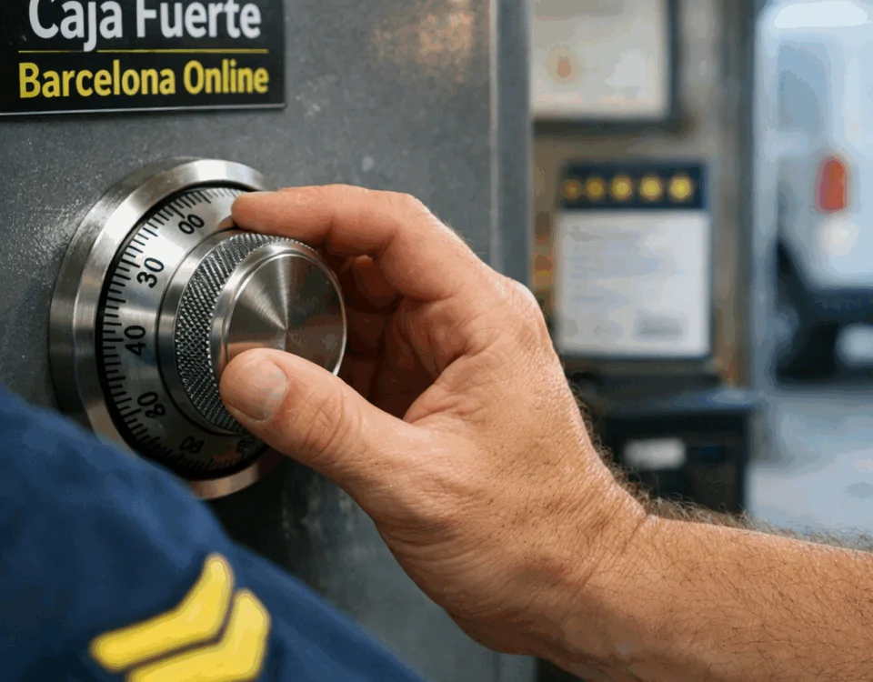 Primer plano extremo de un técnico ajustando un dial de acero en una caja fuerte, mostrando precisión y profesionalismo. Cual es el servicio de reparacion de cajas fuertes mas eficiente cerca de mi.